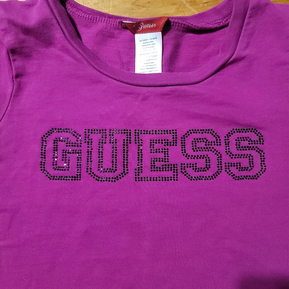 Guess Girl's L (12/14) Purple Dress Shirt  word GUESS - Picture 2 of 4